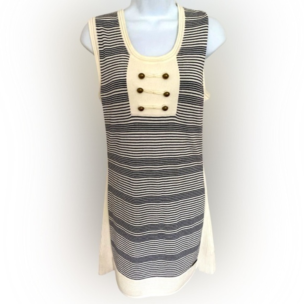 Pringle Cotton Sweater Dress - M cream gray striped , cotton